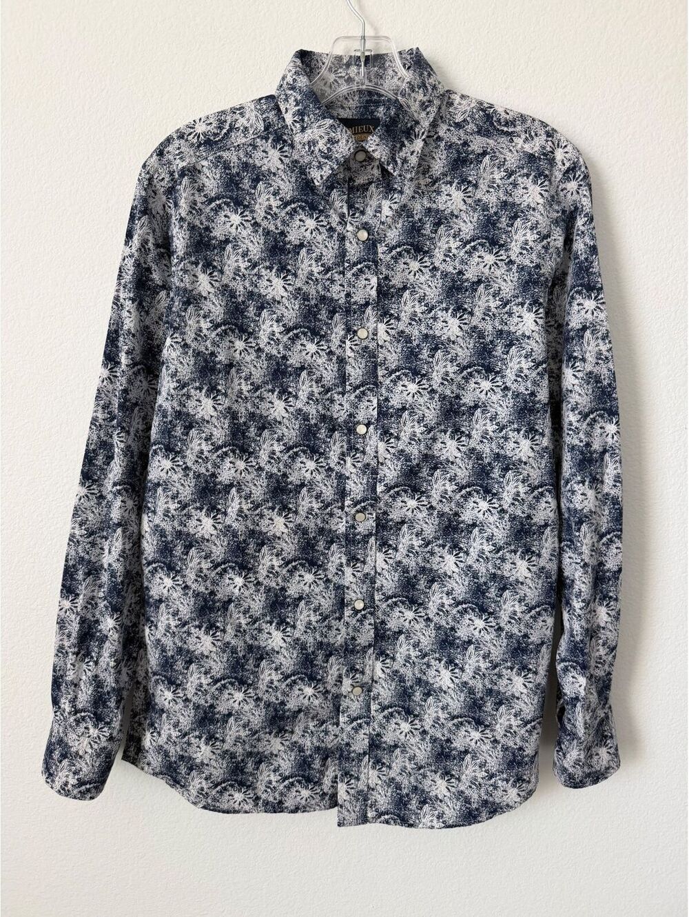 Cremieux Premium Denim Blue/White Abstract Long Sleeve Snap Button Shirt Size S